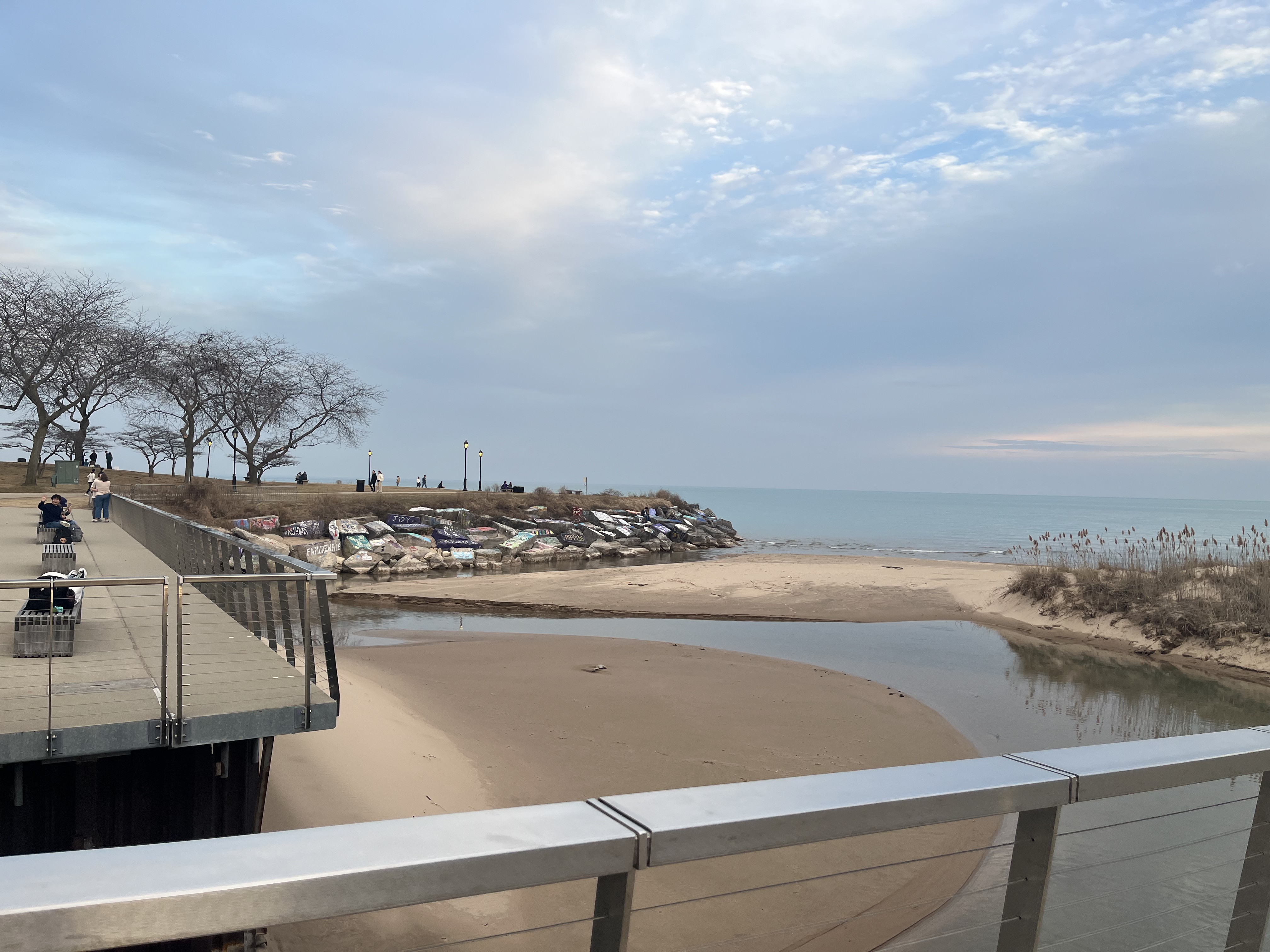 The Lakefill and Lake Michigan are pictured from outside the Patrick G. and Shirley W. Ryan Center for the Musical Arts.