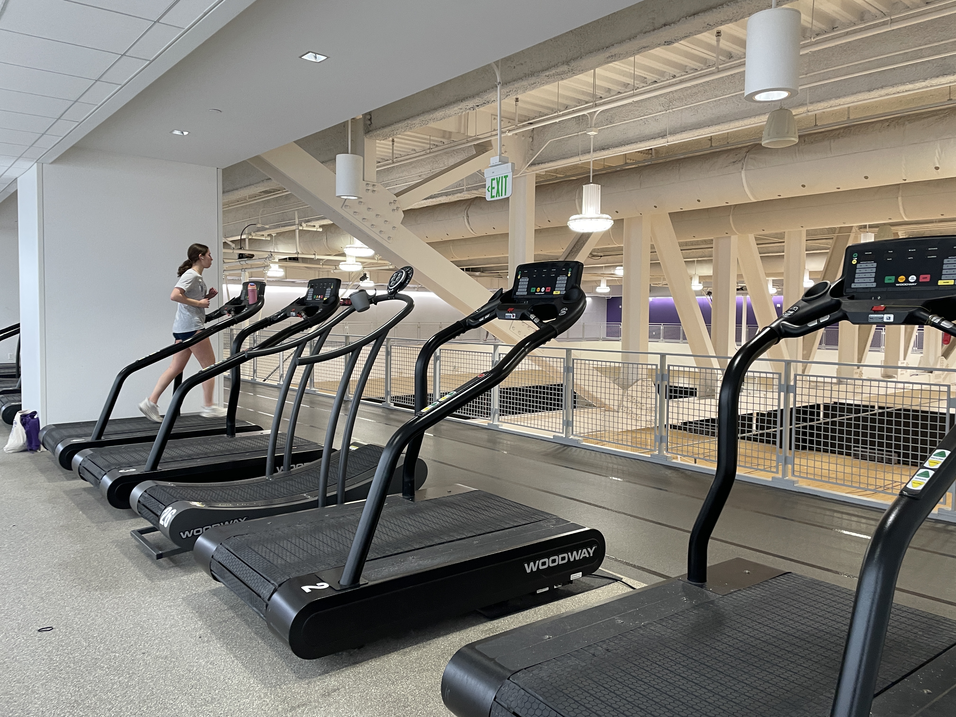 An image of five treadmills located on the upstairs tack within Henry Crown Sports Pavilion.