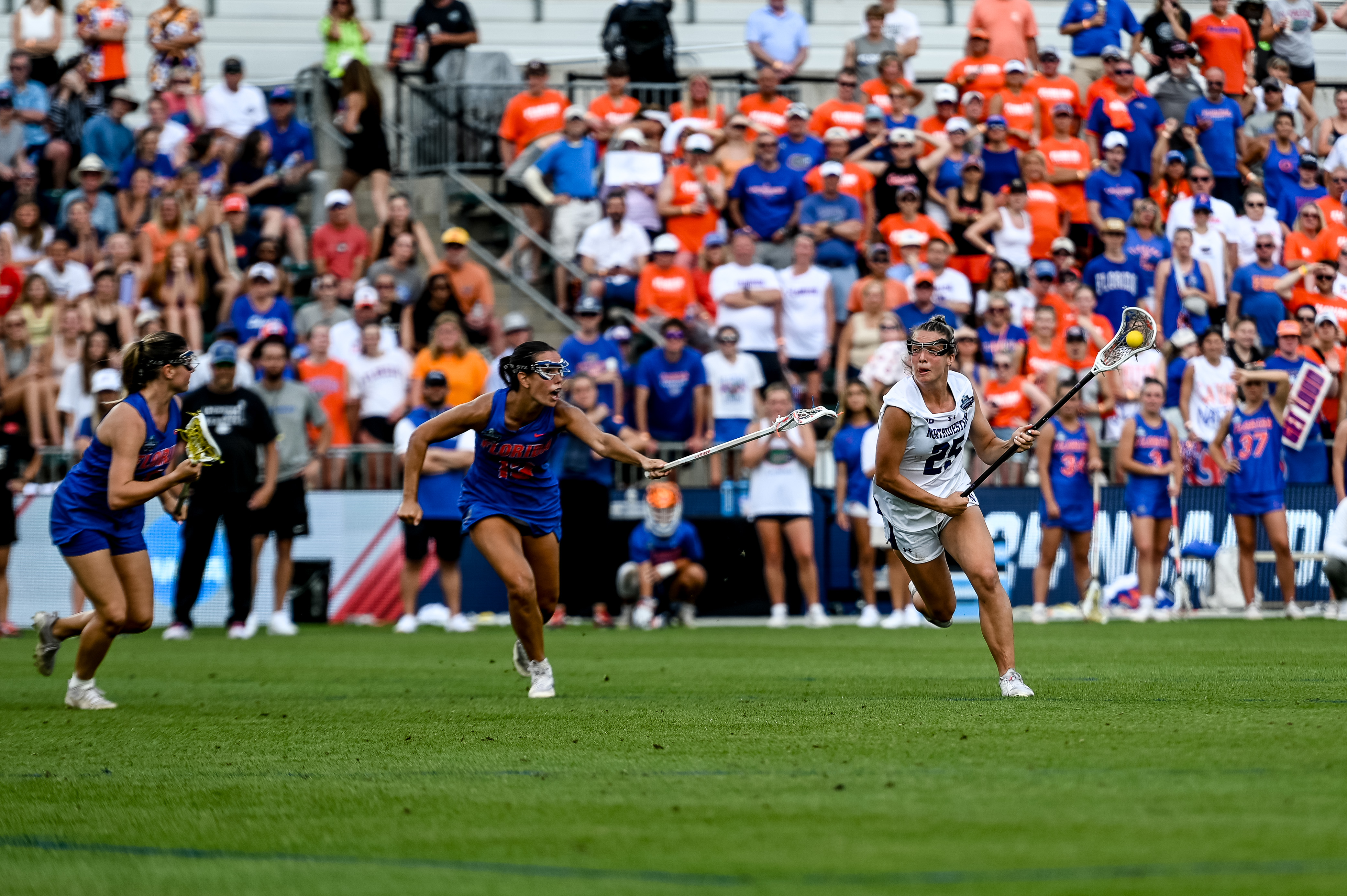 Junior attacker Madison Taylor sprints down the field during last season’s semifinal victory over Florida.