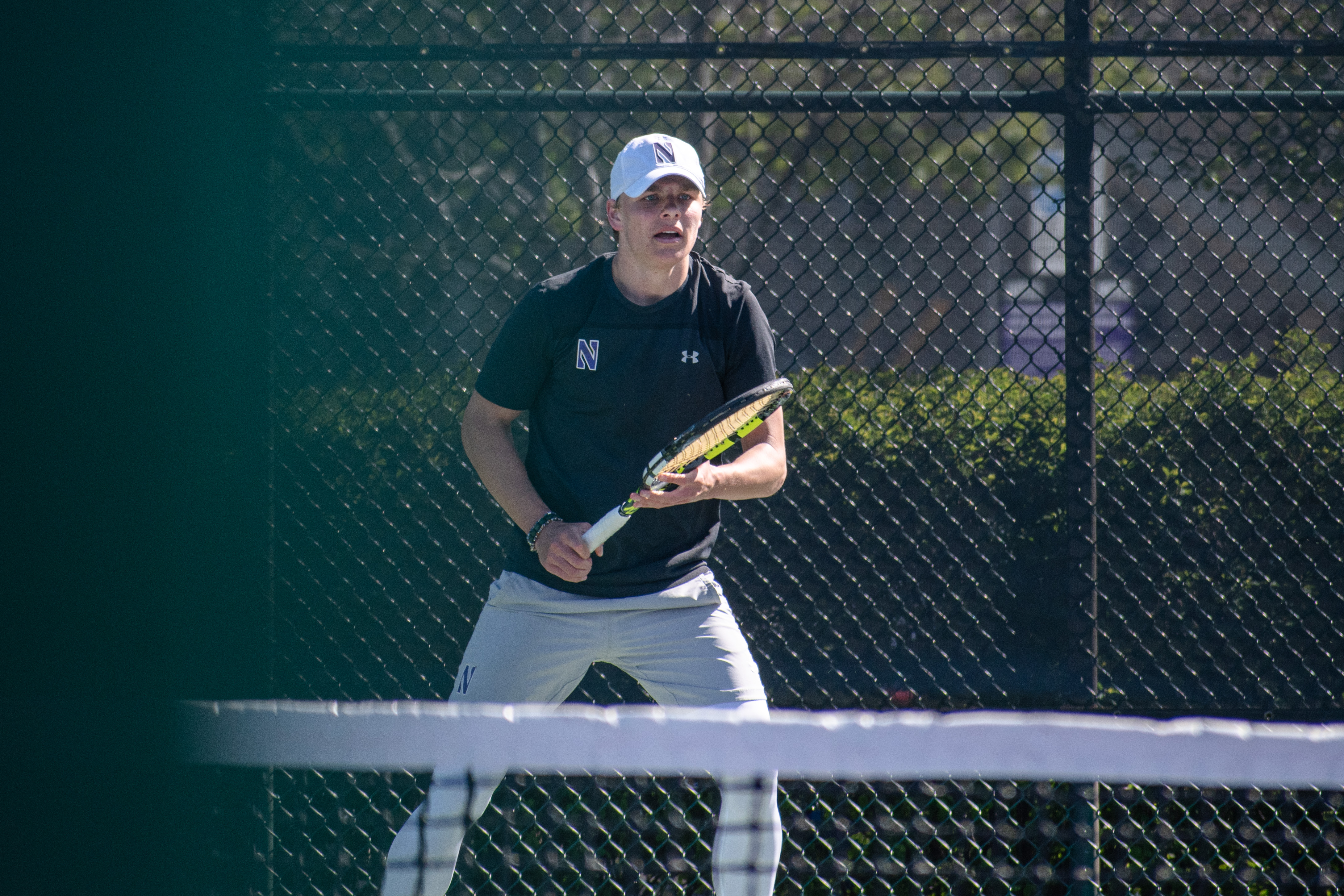 Senior Felix Nordby in a match last season. Nordby registered two singles wins, including the clinching victory against IU Indianapolis, and a doubles win Saturday.